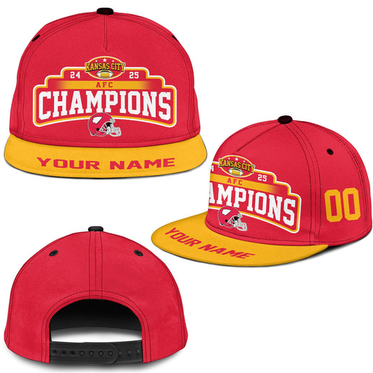 Customized Kansas City Football 2024-2025 AFC Champions Snapback Hat Cap, American Football Champs Custom Snapback Hat Cap