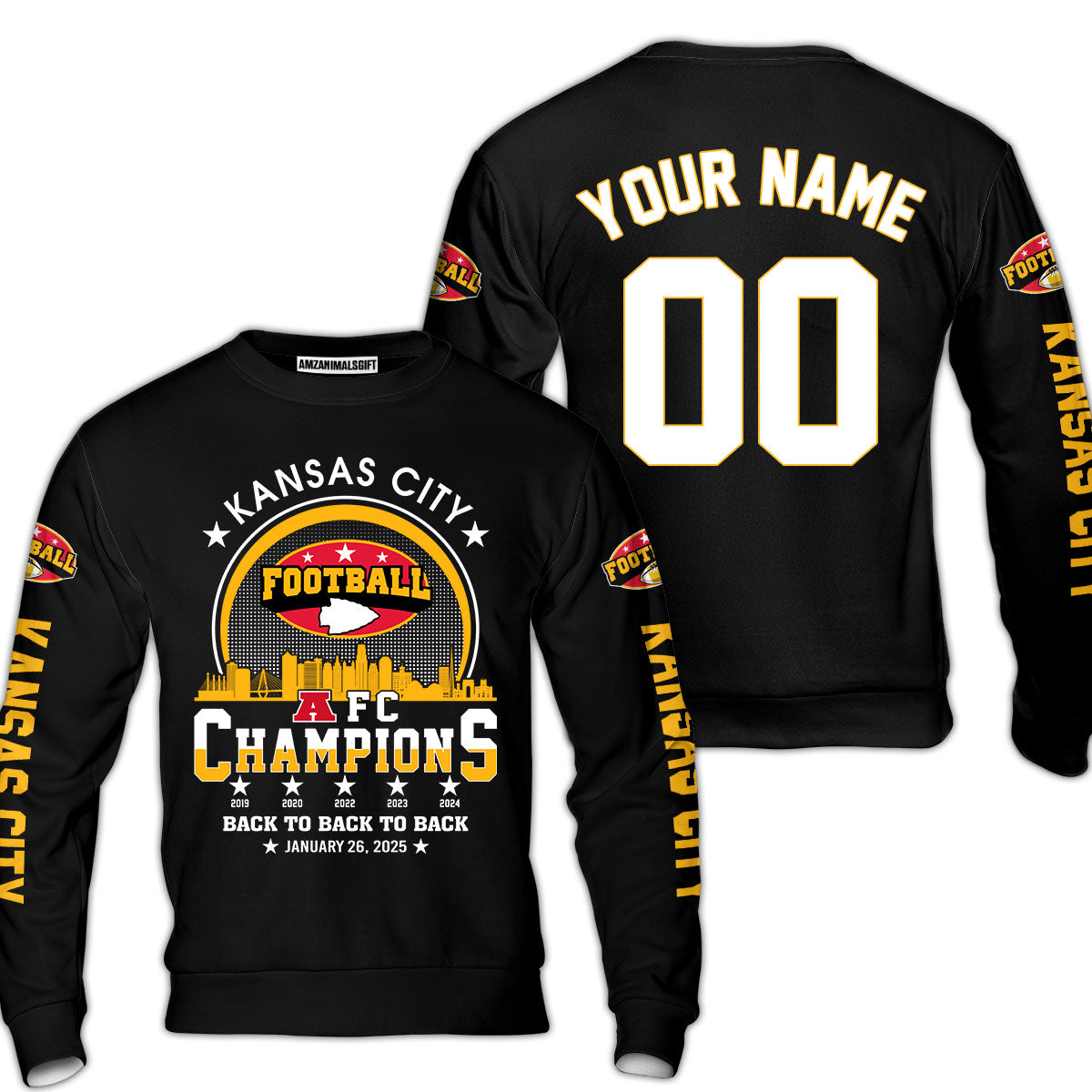 Customized Kansas City Football 2024-2025 AFC Champions 2 Sided Baseball Jersey Shirts, American Football Champs Outfit For Kansas City Football Fans