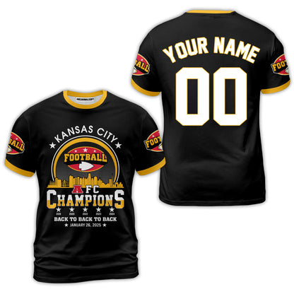 Customized Kansas City Football 2024-2025 AFC Champions 2 Sided Baseball Jersey Shirts, American Football Champs Outfit For Kansas City Football Fans