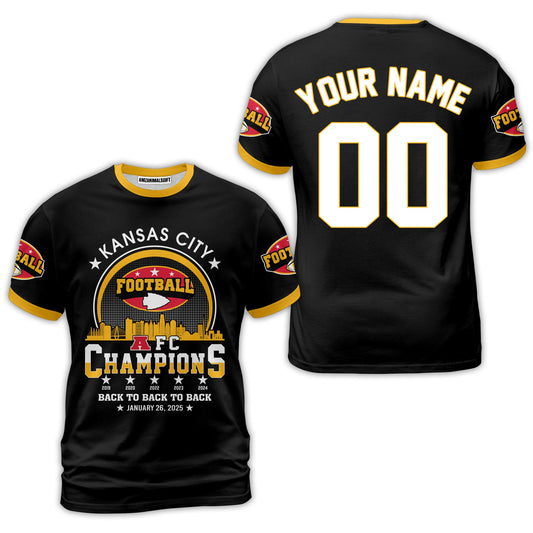 Customized Kansas City Football 2024-2025 AFC Champions T-Shirts, American Football Champs Outfit For Kansas City Football Fans - AOP
