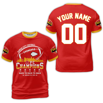Customized Kansas City Football 2024-2025 AFC Champions 2 Sided Sweatshirt Skyline, American Football Champs Outfit For Football Fans - AOP