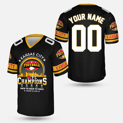 Customized Kansas City Football 2024-2025 AFC Champions 2 Sided Baseball Jersey Shirts, American Football Champs Outfit For Kansas City Football Fans