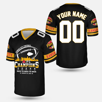 Customized Kansas City Football 2024-2025 AFC Champions 2 Sided Sweatshirt Skyline, American Football Champs Outfit For Football Fans - AOP