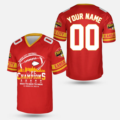 Customized Kansas City Football 2024-2025 AFC Champions 2 Sided Sweatshirt Skyline, American Football Champs Outfit For Football Fans - AOP