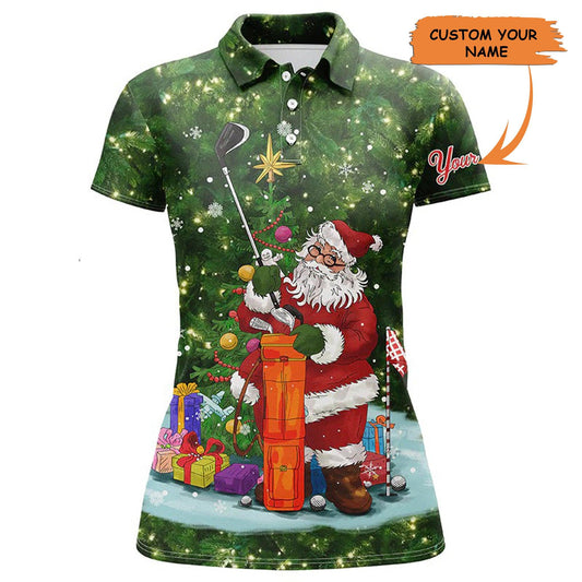 Customized Name Golf Women Polo Shirts, Christmas Golf Shirts Personalized Santa Golfer Christmas Gift - Perfect Gift For Ladies, Golfers, Golf Lovers - Cerigifts