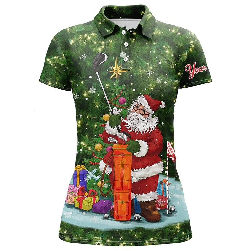 Customized Name Golf Women Polo Shirts, Christmas Golf Shirts Personalized Santa Golfer Christmas Gift - Perfect Gift For Ladies, Golfers, Golf Lovers - Cerigifts