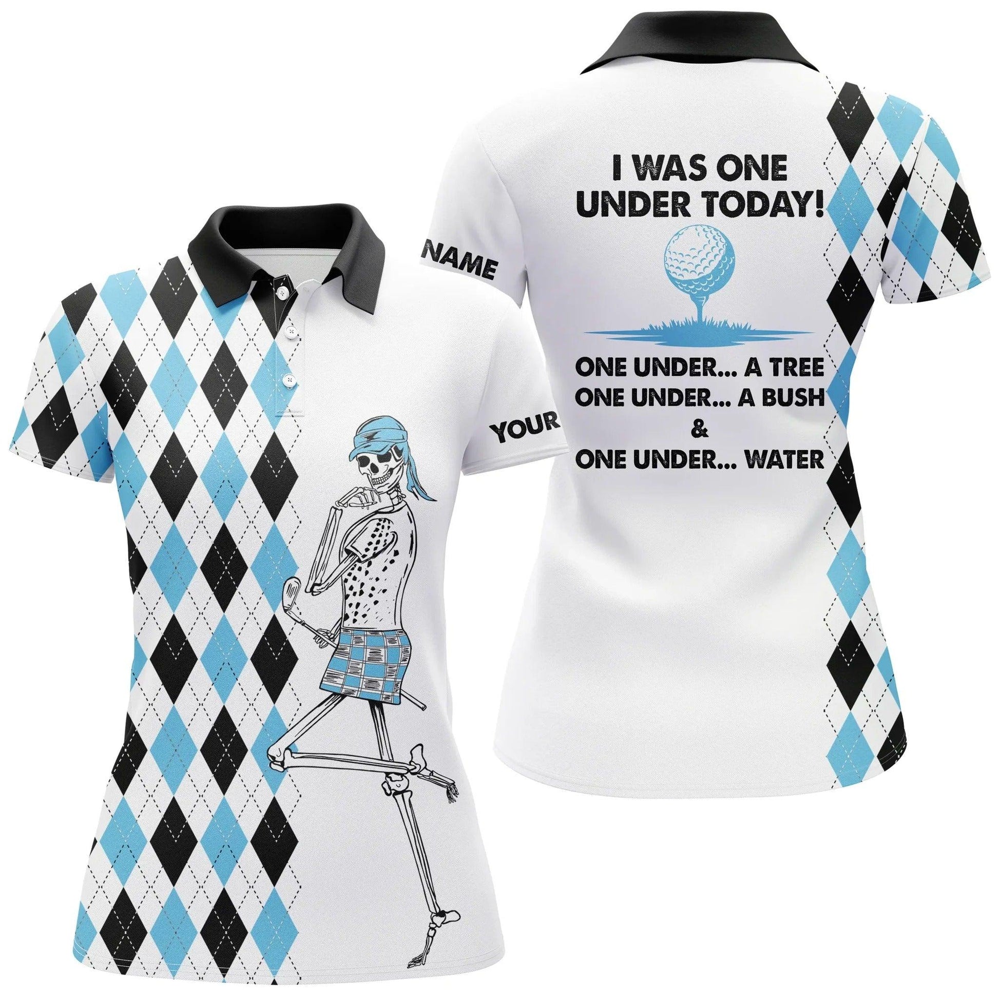 Customized Name Golf Women Polo Shirts, Golf Skeleton Personalized I Was One Under Today One Under A Tree - Perfect Gift For Golfers, Golf Lovers - Cerigifts