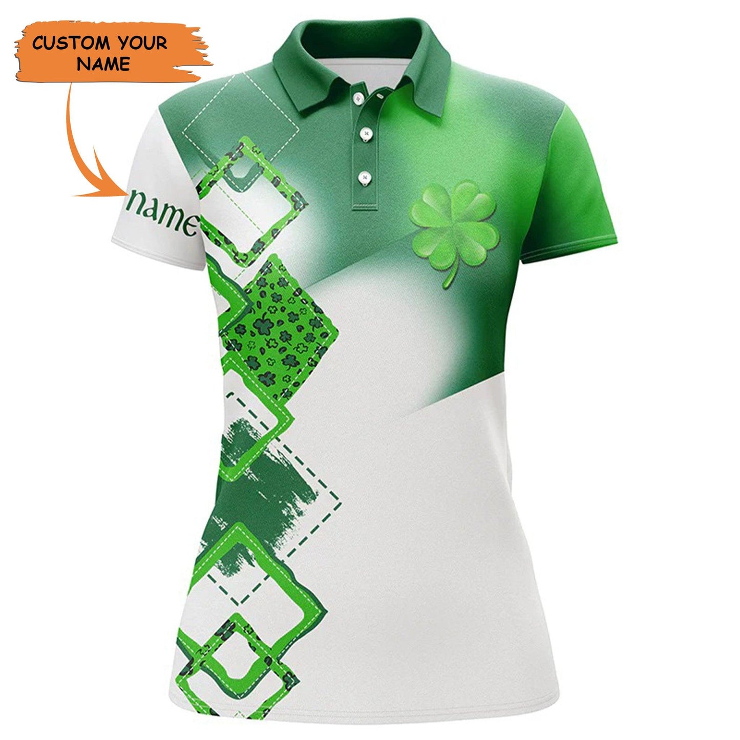 Customized Name Golf Women Polo Shirts, Personalized Green Clover St Patrick Day Golf Polo Shirts - Perfect Gift For Ladies, Golfers, Golf Lovers - Cerigifts