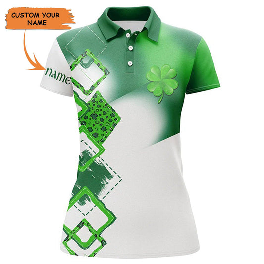 Customized Name Golf Women Polo Shirts, Personalized Green Clover St Patrick Day Golf Polo Shirts - Perfect Gift For Ladies, Golfers, Golf Lovers - Cerigifts