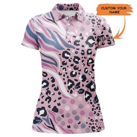Customized Name Golf Women Polo Shirts, Personalized Pastel Purple Animal Leopard Skin Prints Shirts - Perfect Gift For Ladies, Golfers, Golf Lovers - Cerigifts