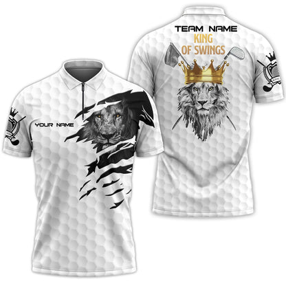 Personalized King Of Swings Lion Golf Zip Polo Shirt, I'd Tap That Golf Custom Shirt For Golf Players, Gift For Golfers