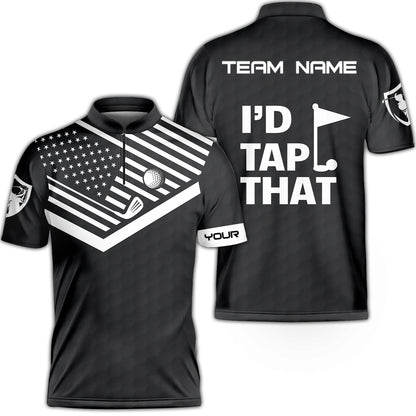 Personalized Golf American Flag Golf Zip Jersey Shirt, I'd Tap That Golf Custom Shirt For Golf Players, Gift For Golfers