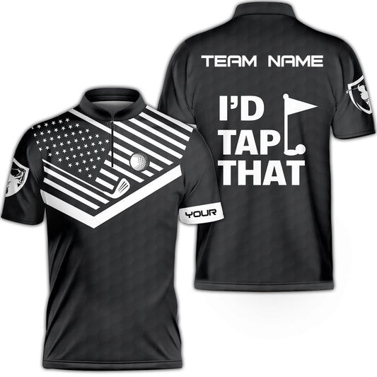 Personalized Golf American Flag Golf Zip Jersey Shirt, I'd Tap That Golf Custom Shirt For Golf Players, Gift For Golfers