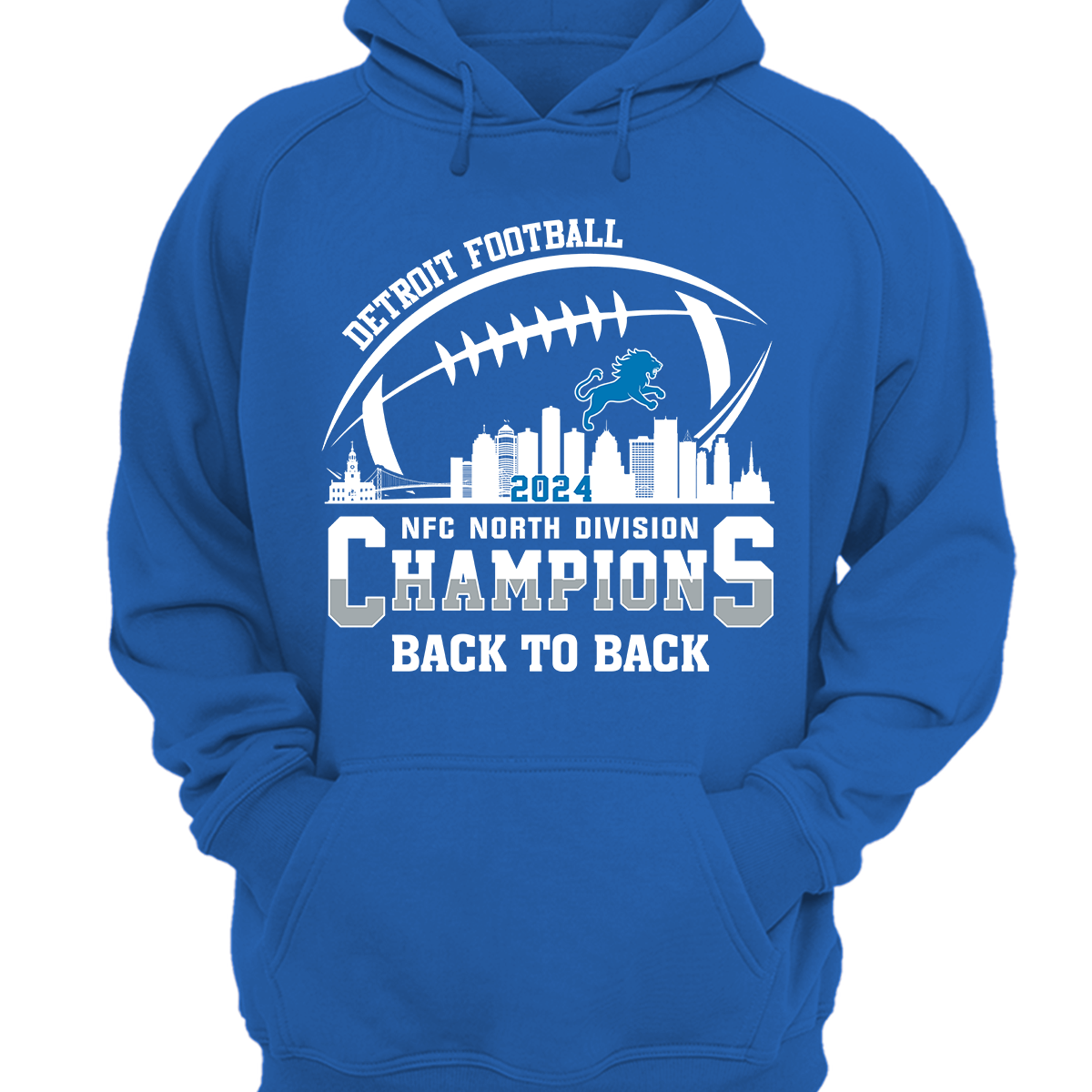 Detroit Football 2024 NFC North Division Champions Skyline Back To Back Long Sleeve Shirt, NFC North Champs Apparel For Football Fans
