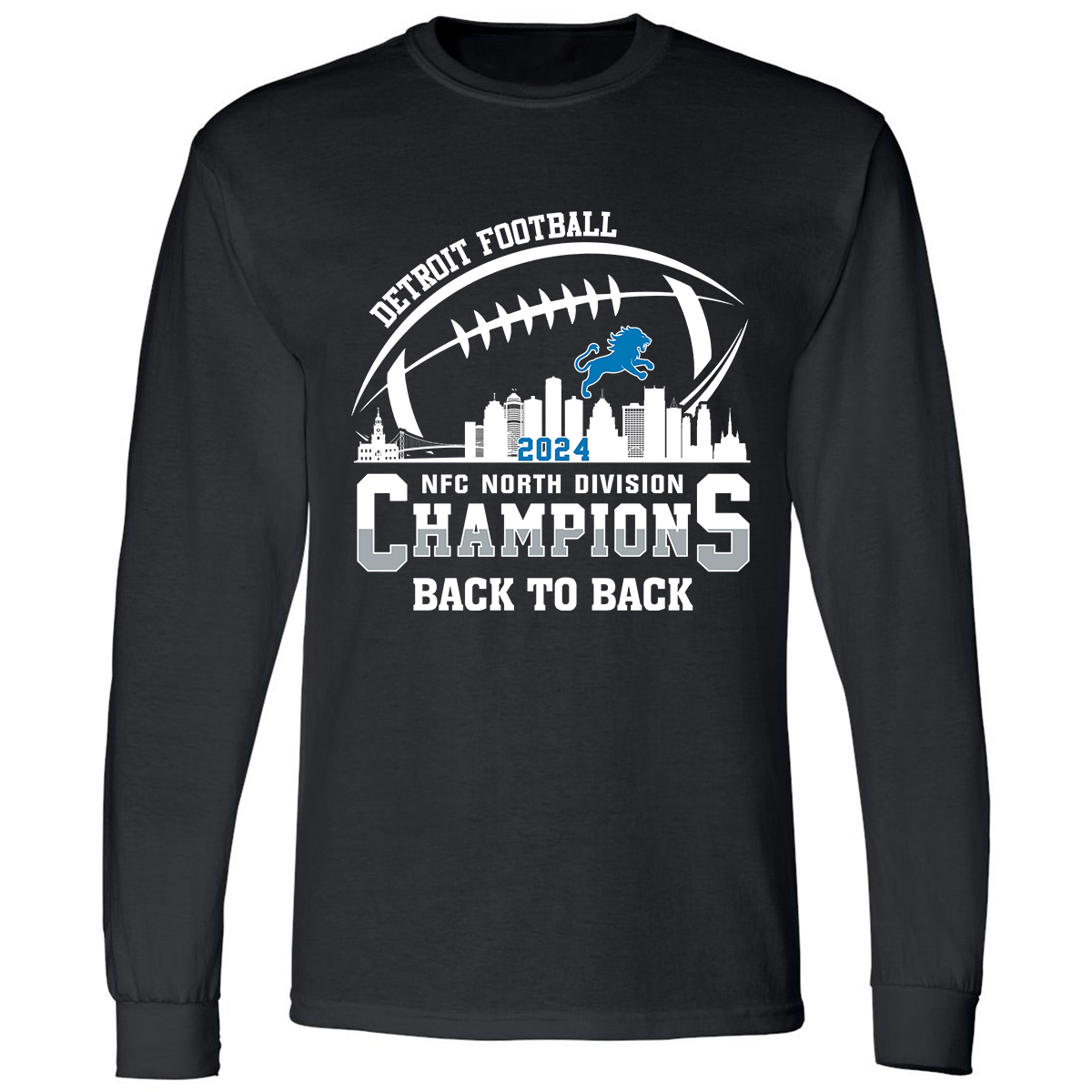 Detroit Football 2024 NFC North Division Champions Skyline Back To Back Shirts, NFC North Champs Apparel For Football Fans