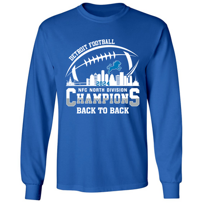 Detroit Football 2024 NFC North Division Champions Skyline Back To Back Shirts, NFC North Champs Apparel For Football Fans