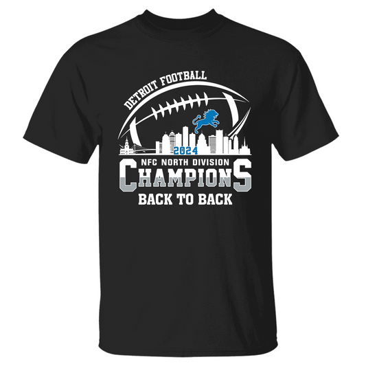 Detroit Football 2024 NFC North Division Champions Skyline Back To Back Shirts, NFC North Champs Apparel For Football Fans