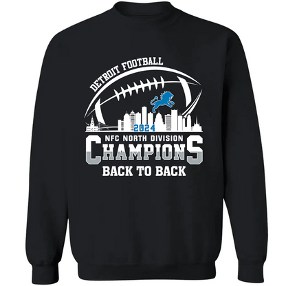 Detroit Football 2024 NFC North Division Champions Skyline Back To Back Long Sleeve Shirt, NFC North Champs Apparel For Football Fans