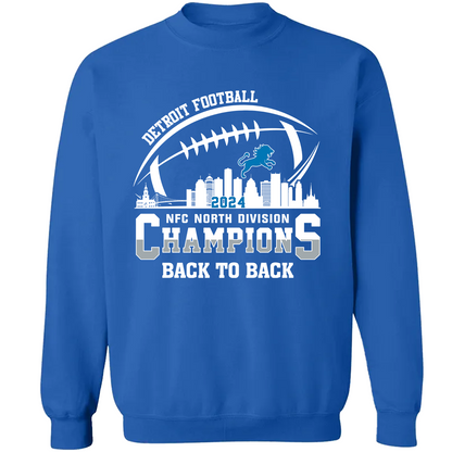 Detroit Football 2024 NFC North Division Champions Skyline Back To Back Hoodie, NFC North Champs Apparel For Football Fans