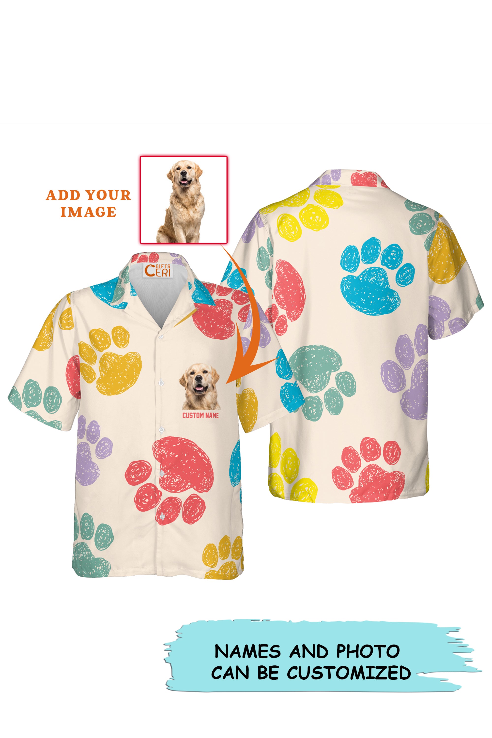 Dog Lovers Custom Shirt, Dog Paw Pattern Outfit Summer Aloha Hawaiian Shirt, Custom Gift For Dog Dad, Dog Mom, Family, Friends