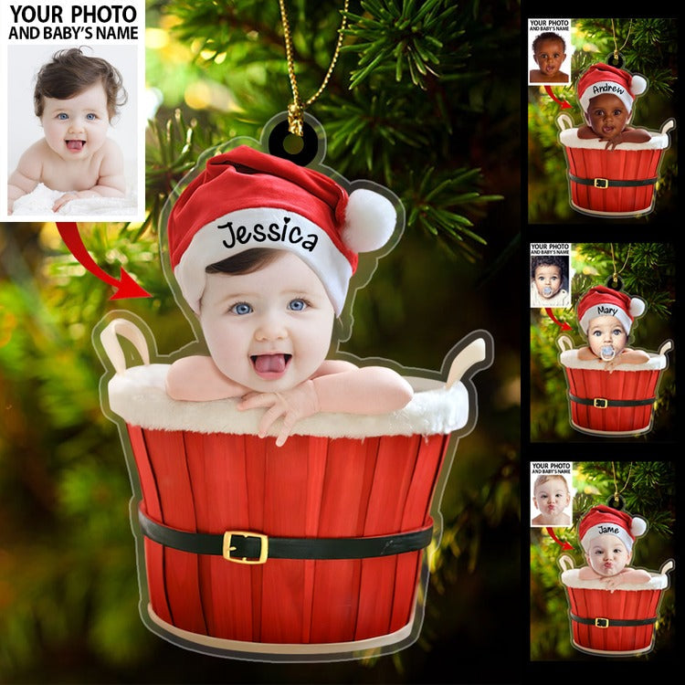 Custom Photo Baby Santa Acrylic Ornament, Custom Name Christmas Gift Ornament For Baby, Family