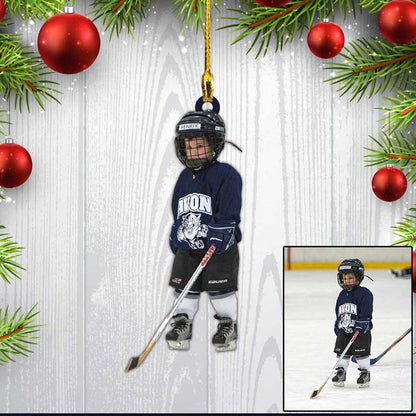 Custom Photo Ice Hockey Players Acrylic Ornament For Men, Dad, Son, Custom Christmas Gift Hockey Ornament