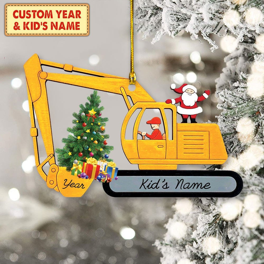 Personalized Excavator Construction Acrylic Ornament, Best Custom Christmas Ornament Gifts For Son, Grandson