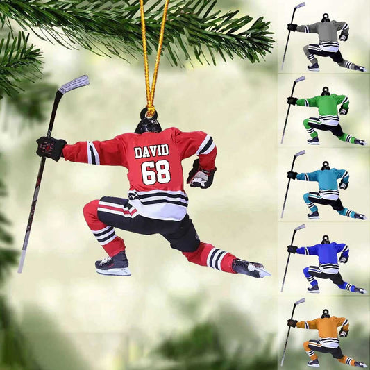 Personalized Hockey Players Acrylic Ornament, Custom Christmas Ornament Gift For Hockey, Gift For Son