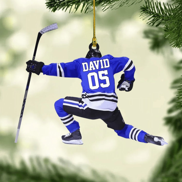 Personalized Hockey Players Acrylic Ornament, Custom Christmas Ornament Gift For Hockey, Gift For Son