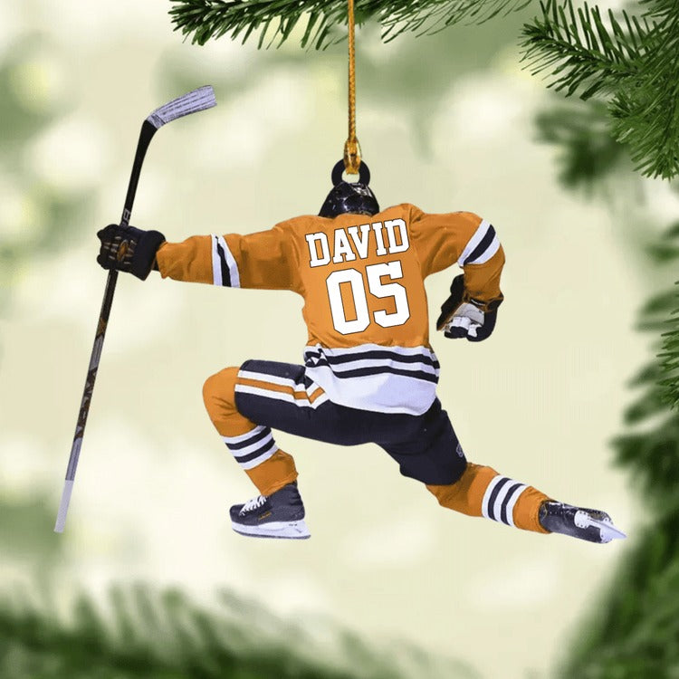 Personalized Hockey Players Acrylic Ornament, Custom Christmas Ornament Gift For Hockey, Gift For Son