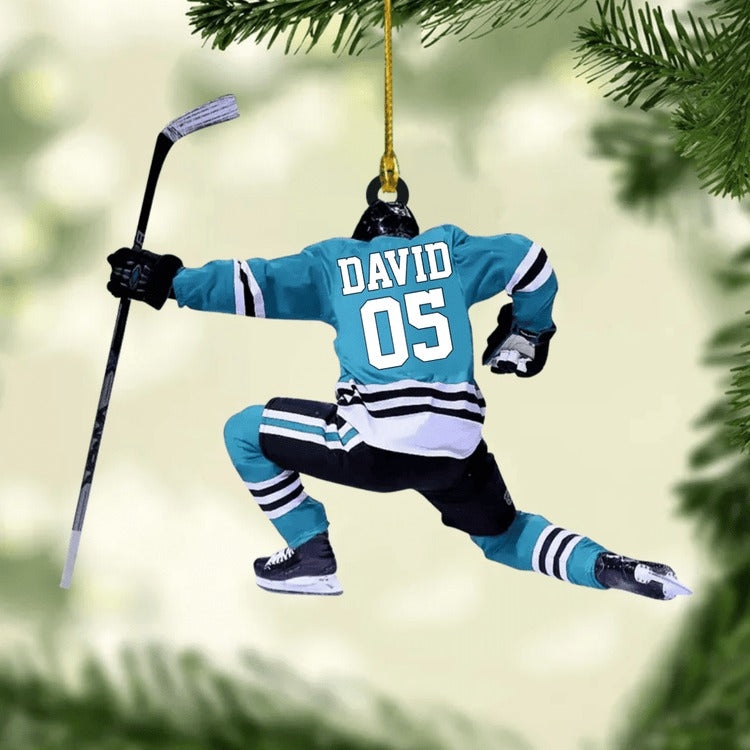 Personalized Hockey Players Acrylic Ornament, Custom Christmas Ornament Gift For Hockey, Gift For Son