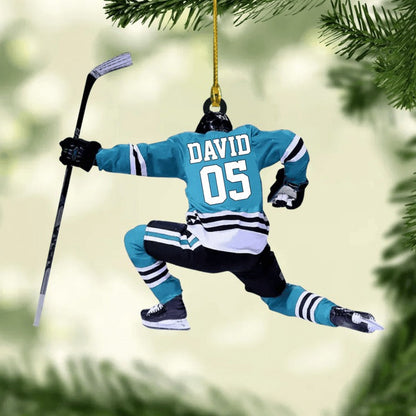 Personalized Hockey Players Acrylic Ornament, Custom Christmas Ornament Gift For Hockey, Gift For Son