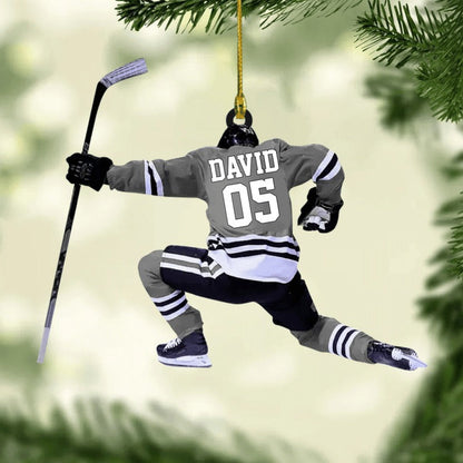 Personalized Hockey Players Acrylic Ornament, Custom Christmas Ornament Gift For Hockey, Gift For Son