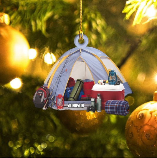 Camping Tent Custom Name Flat Acrylic Ornament, Custom Christmas Ornament Gift For Camper
