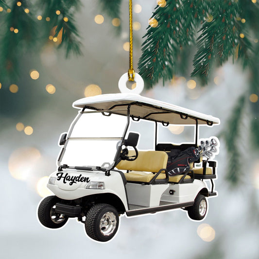 Custom Name White Golf Car Acrylic Ornament, Custom Christmas Ornament Gift For Golfer