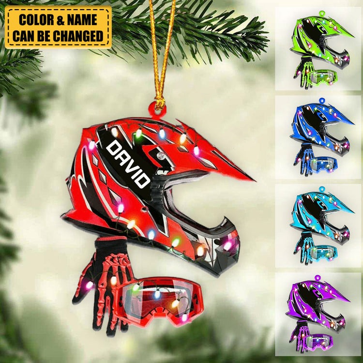 Personalized Dirt Bike Set Full Face Christmas Light Ornament, Custom Shape Ornament Christmas