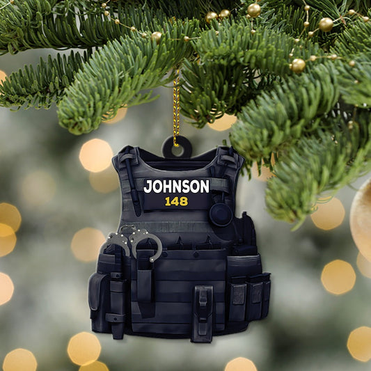 Custom Name Police Bulletproof Vest Flat Acrylic Ornament, Custom Christmas Ornament Gift For Police