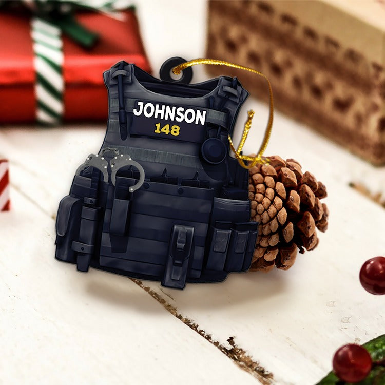 Custom Name Police Bulletproof Vest Flat Acrylic Ornament, Custom Christmas Ornament Gift For Police
