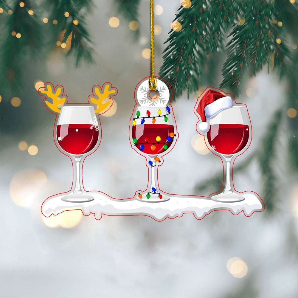 Red Wine Glasses Christmas Acrylic Ornament, Best Ornament Gifts For Wine Lovers And Home Decor