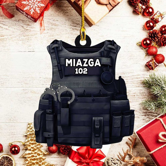 Personalized Police Bulletproof Vest Flat Acrylic Ornament, Custom Christmas Ornament Gift For Police
