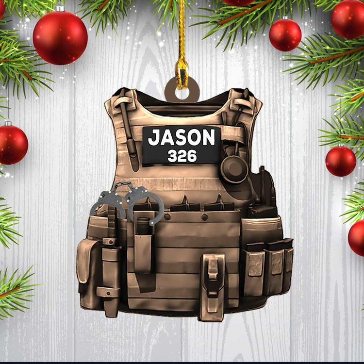 Personalized Police Bulletproof Vest Flat Acrylic Ornament, Custom Christmas Ornament Gift For Police