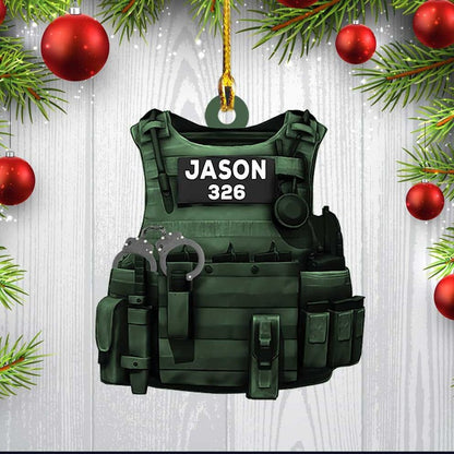 Personalized Police Bulletproof Vest Flat Acrylic Ornament, Custom Christmas Ornament Gift For Police