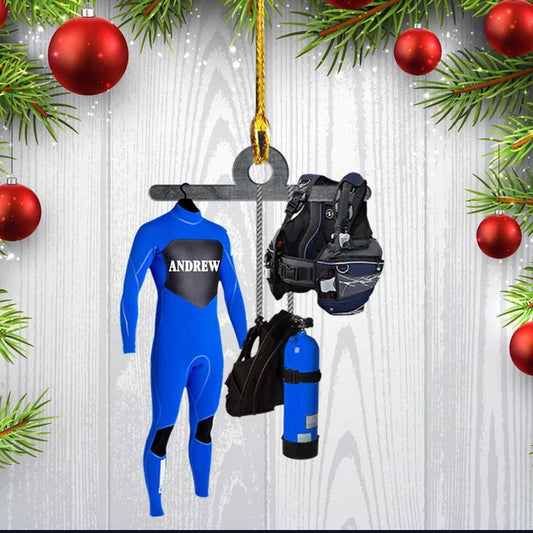 Custom Name Scuba Diving Gear Acrylic Ornament, Custom Christmas Ornament Gift For Scuba Diving Lovers