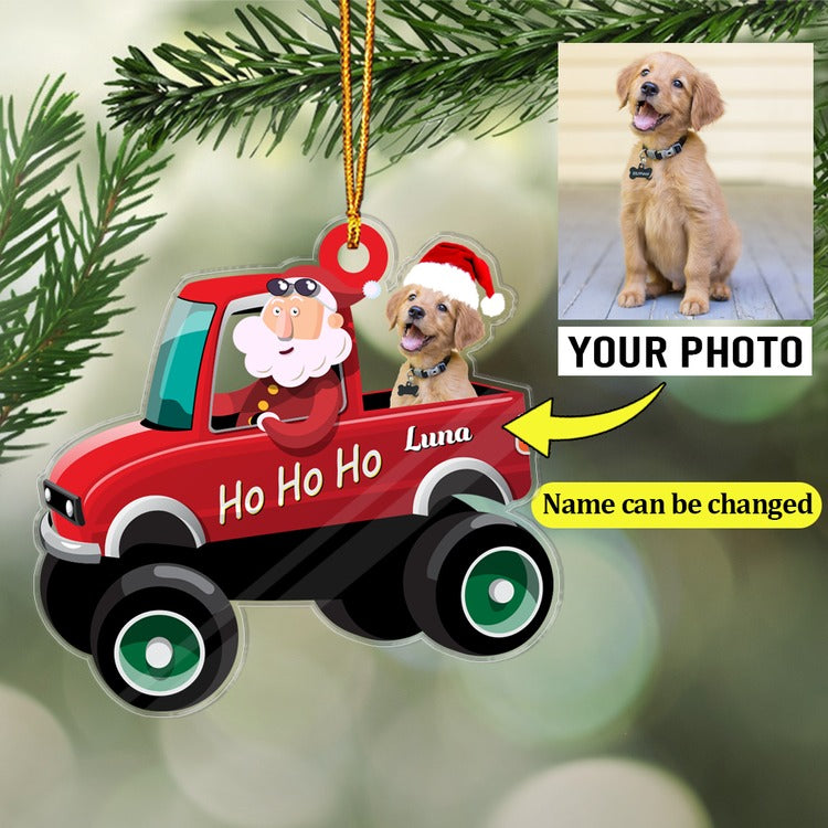 Personalized Photo Dog Acrylic Ornament, Dog Santa And Truck Acrylic Christmas Ornament For Dog Lover, Funny Dog Ornament