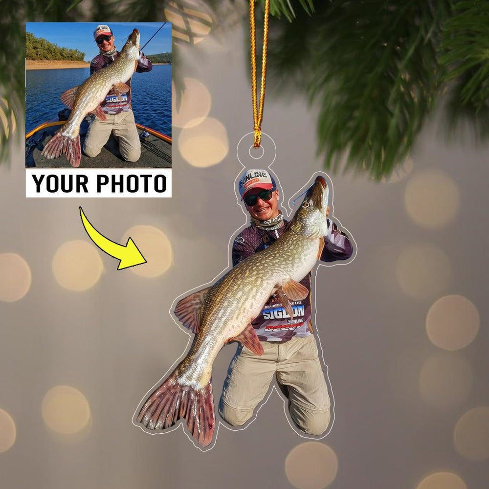 Customized Fishing Photo Acrylic Ornament, Christmas Gift For Fishing Lovers, Fisherman