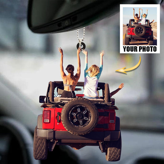 Custom Photo Bestie Friends Gang On Jeep Acrylic Car Hanging Ornament - Gift For Friends, Bé