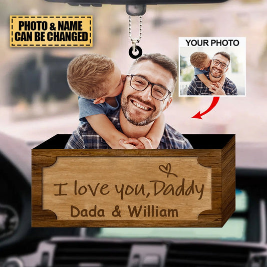 Personalized Son And Dad Acrylic Car Hanging Ornament I Love You Daddy, Custom Christmas Gift For Son And Dad, Family