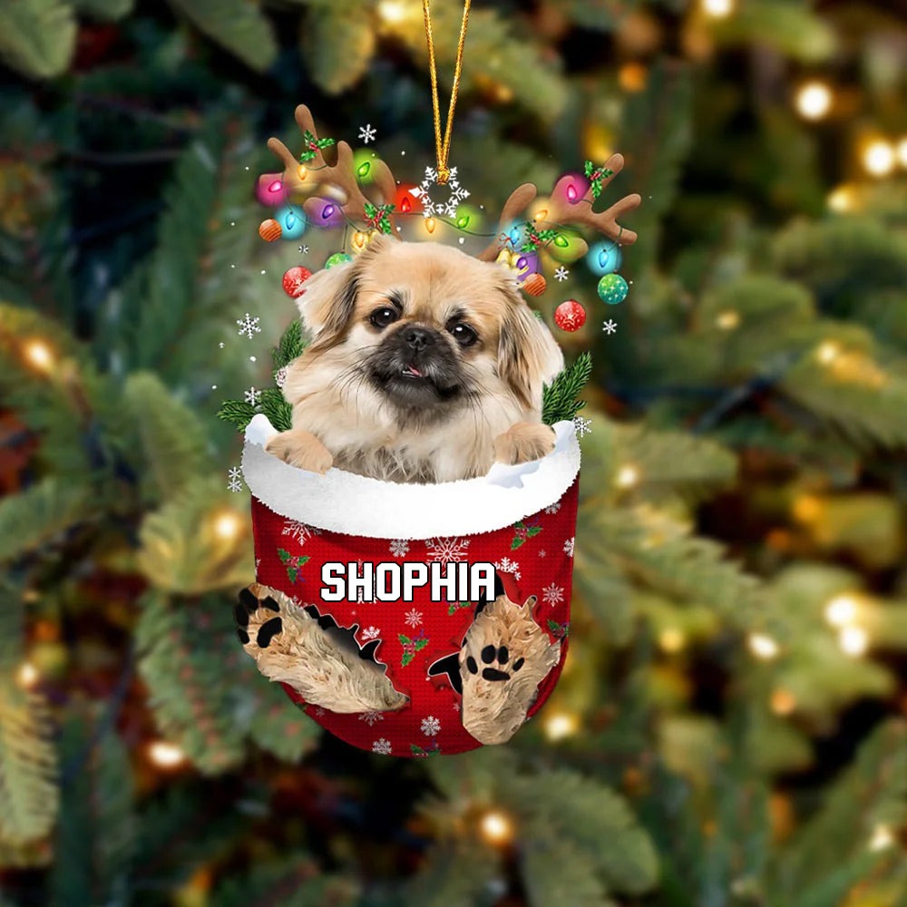 Custom Name Tibetan Spaniel In Snow Pocket Christmas Ornament - Christmas Gift For Tibetan Spaniel Lovers, Dog Lovers