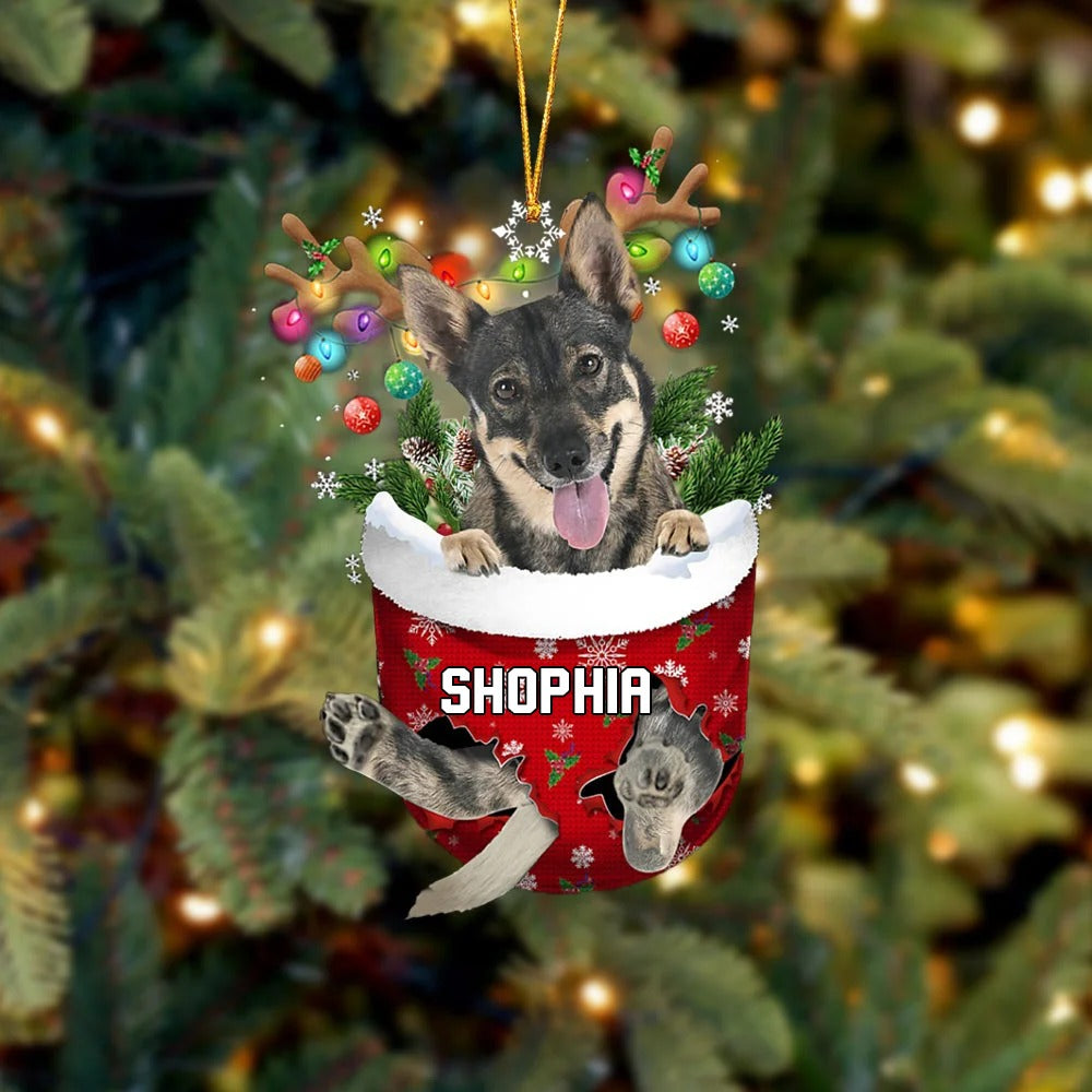 Custom Name Swedish Vallhund In Snow Pocket Christmas Ornament - Christmas Gift For Swedish Vallhund Lovers, Dog Lovers