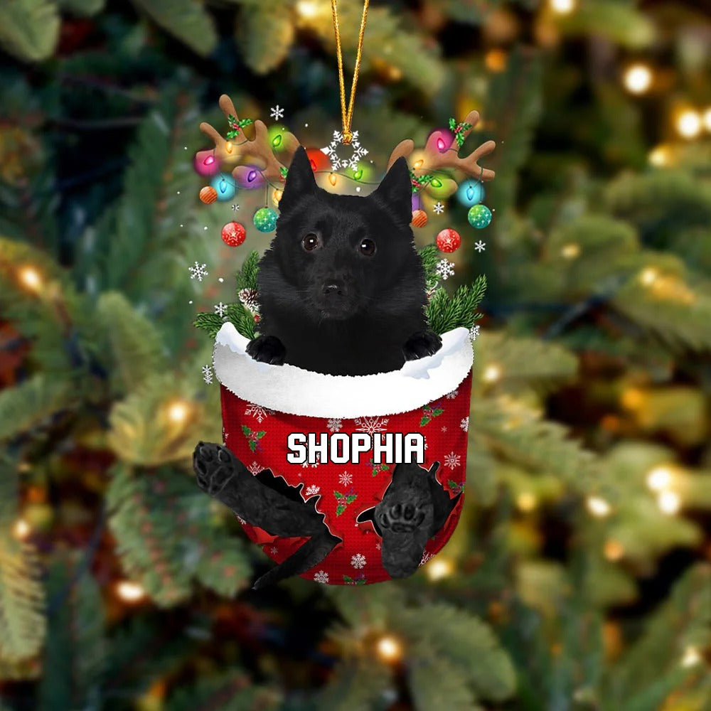 Custom Name Schipperke In Snow Pocket Christmas Acrylic Ornament - Christmas Gift For Schipperke Lovers, Dog Lovers